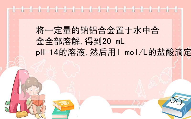 将一定量的钠铝合金置于水中合金全部溶解,得到20 mL pH=14的溶液,然后用l mol/L的盐酸滴定,至沉淀质量最大时,消耗盐酸40 mL,原合金中钠的质量为0.92g,求讲解