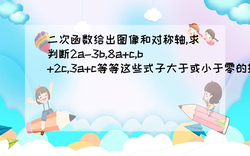 二次函数给出图像和对称轴,求判断2a-3b,8a+c,b+2c,3a+c等等这些式子大于或小于零的技巧!或者来个归纳!谢谢!好的会追加分数!