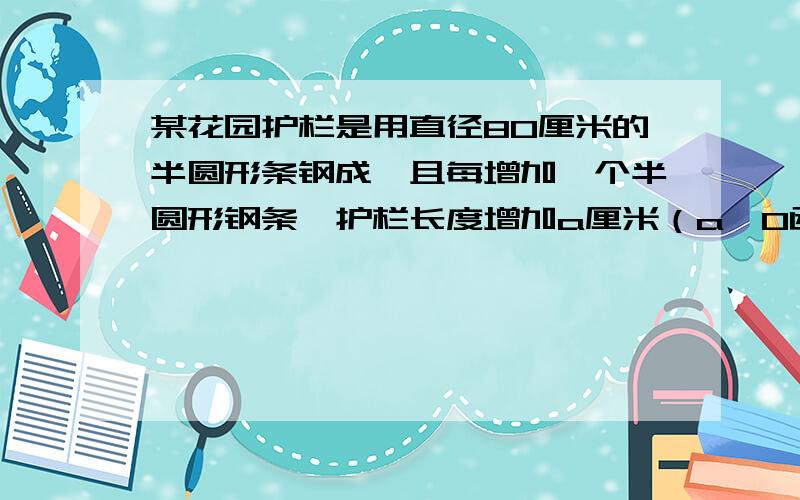 某花园护栏是用直径80厘米的半圆形条钢成,且每增加一个半圆形钢条,护栏长度增加a厘米（a>0函数问题