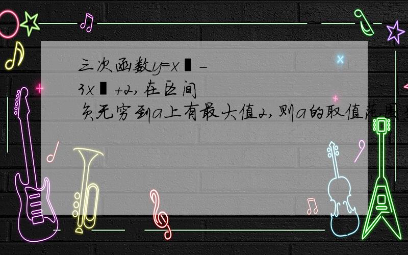 三次函数y=x³-3x²＋2,在区间负无穷到a上有最大值2,则a的取值范围是?