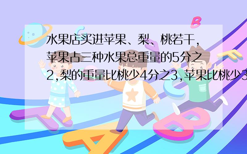 水果店买进苹果、梨、桃若干,苹果占三种水果总重量的5分之2,梨的重量比桃少4分之3,苹果比桃少360千克.那么买来苹果多少千克?要写小标题（就是这个算式算的是什么）!