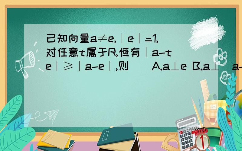 已知向量a≠e,∣e∣=1,对任意t属于R,恒有∣a-te∣≥∣a-e∣,则()A.a⊥e B.a⊥(a-e) C.(a+e)⊥(a-e) D.c⊥(a-e)