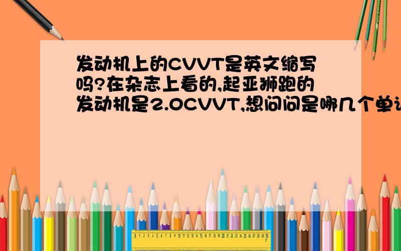 发动机上的CVVT是英文缩写吗?在杂志上看的,起亚狮跑的发动机是2.0CVVT,想问问是哪几个单词缩写,