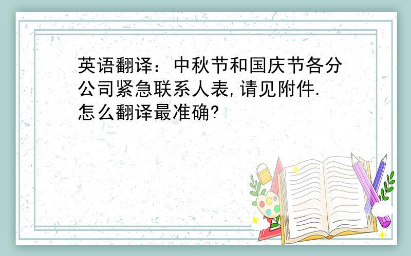 英语翻译：中秋节和国庆节各分公司紧急联系人表,请见附件.怎么翻译最准确?