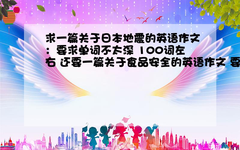 求一篇关于日本地震的英语作文：要求单词不太深 100词左右 还要一篇关于食品安全的英语作文 要求同上