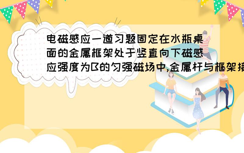 电磁感应一道习题固定在水瓶桌面的金属框架处于竖直向下磁感应强度为B的匀强磁场中,金属杆与框架接触良好.并与框架构成一边长为l的正方形,金属感电阻为r其余不计电组.若从t=0时刻起,