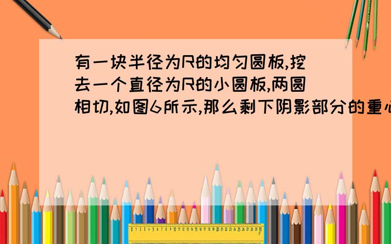 有一块半径为R的均匀圆板,挖去一个直径为R的小圆板,两圆相切,如图6所示,那么剩下阴影部分的重心在距圆心的 （ ）A． R处 B． R处 C． R处 D． R处http://hi.baidu.com/%D3%D0%CA%B1%CE%D2%C3%C7%BA%DC%D3%D7%D