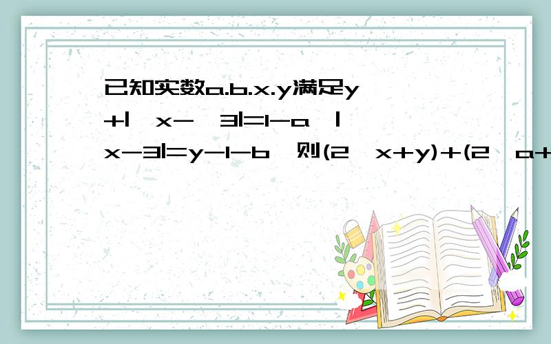 已知实数a.b.x.y满足y+|√x-√3|=1-a,|x-3|=y-1-b,则(2^x+y)+(2^a+b)的值是