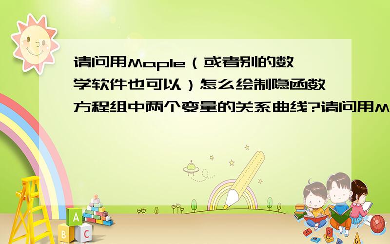 请问用Maple（或者别的数学软件也可以）怎么绘制隐函数方程组中两个变量的关系曲线?请问用Maple怎么绘制隐函数方程组中两个变量的关系曲线?比如说x^2+y^2=z; x^2+2y^2+3z^2=20.  要求画出x和y的