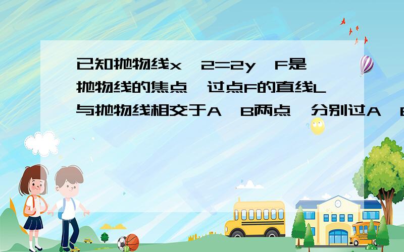 已知抛物线x^2=2y,F是抛物线的焦点,过点F的直线L与抛物线相交于A、B两点,分别过A、B作抛物线L1、L2,记L1和L2相交于点M.1.证明L1⊥L22、求点M的轨迹方程已知抛物线x^2=2y,F是抛物线的焦点,过点F的