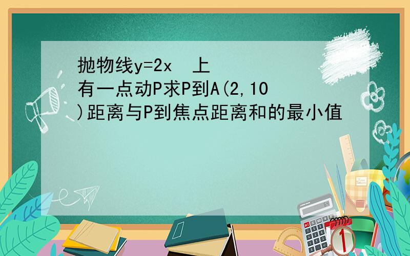 抛物线y=2x²上有一点动P求P到A(2,10)距离与P到焦点距离和的最小值