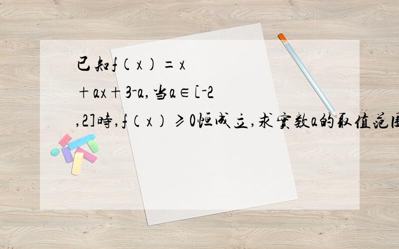 已知f（x）=x²+ax+3-a,当a∈[-2,2]时,f（x）≥0恒成立,求实数a的取值范围我的答案是[-7,2]