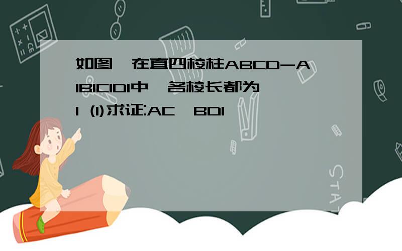 如图,在直四棱柱ABCD-A1B1C1D1中,各棱长都为1 (1)求证:AC⊥BD1