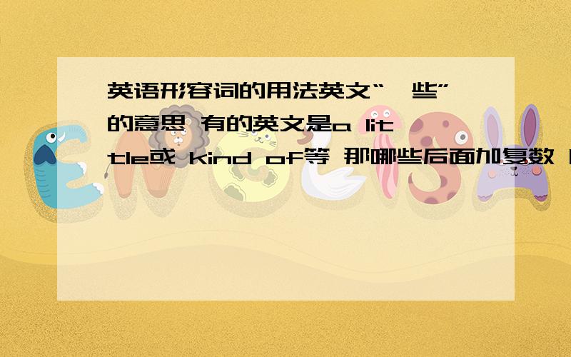 英语形容词的用法英文“一些”的意思 有的英文是a little或 kind of等 那哪些后面加复数 哪些加单数