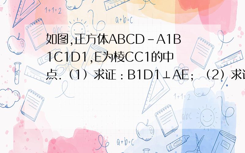 如图,正方体ABCD-A1B1C1D1,E为棱CC1的中点.（1）求证：B1D1⊥AE；（2）求证：AC‖平面B1DE.