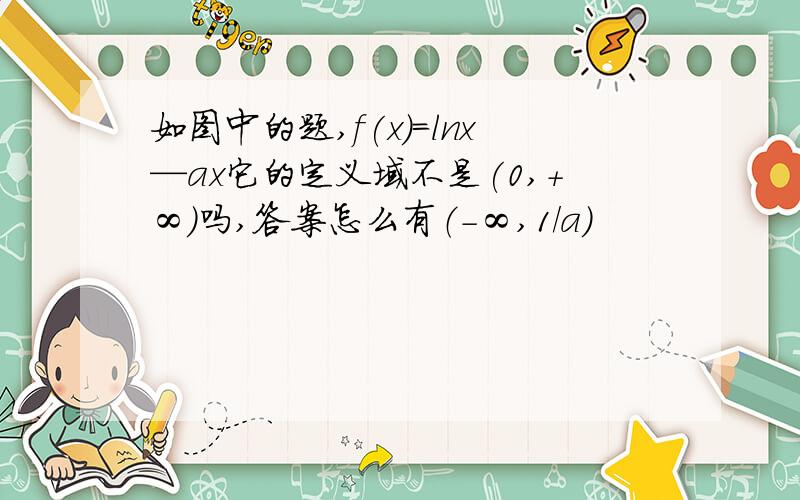 如图中的题,f(x)=lnx—ax它的定义域不是(0,+∞)吗,答案怎么有（-∞,1/a）