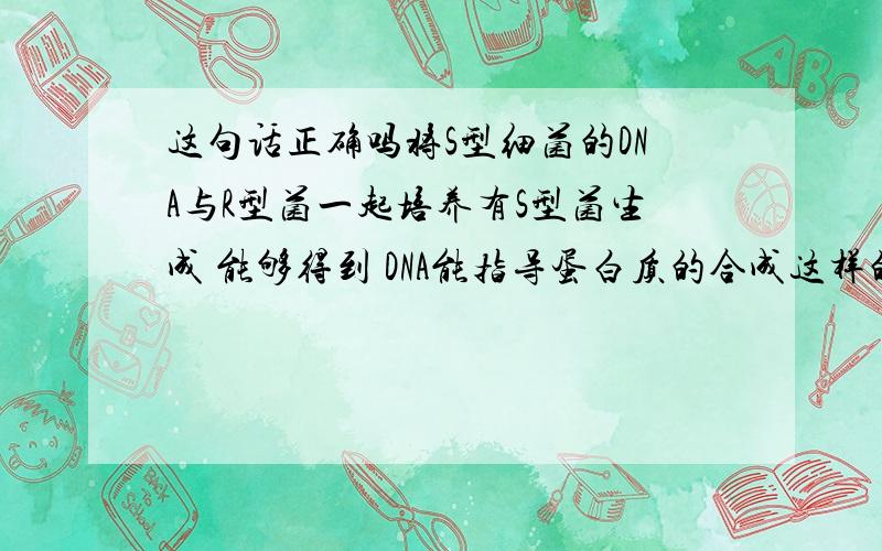 这句话正确吗将S型细菌的DNA与R型菌一起培养有S型菌生成 能够得到 DNA能指导蛋白质的合成这样的结论吗