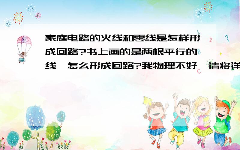 家庭电路的火线和零线是怎样形成回路?书上画的是两根平行的线,怎么形成回路?我物理不好,请将详细一点,谢谢!还有,为什么金属外壳用电器一漏电,一摸外壳,相当于摸火线?