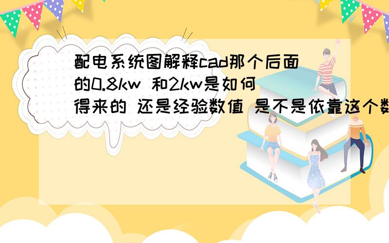 配电系统图解释cad那个后面的0.8kw 和2kw是如何得来的 还是经验数值 是不是依靠这个数值知道接多少灯和电器 还有为什么选这个C16A和C16A 30A />