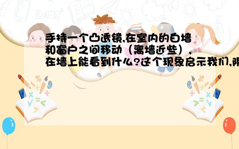 手持一个凸透镜,在室内的白墙和窗户之间移动（离墙近些）,在墙上能看到什么?这个现象启示我们,阴天怎样估测凸透镜的焦距?为使估测结果更准确,操作时应注意什么?