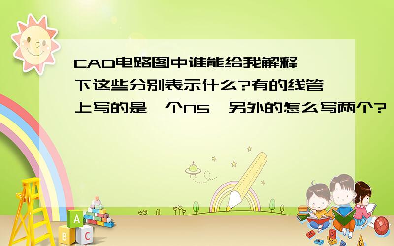 CAD电路图中谁能给我解释一下这些分别表示什么?有的线管上写的是一个N5,另外的怎么写两个?