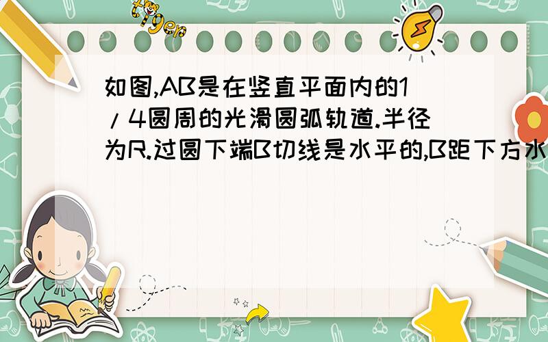 如图,AB是在竖直平面内的1/4圆周的光滑圆弧轨道.半径为R.过圆下端B切线是水平的,B距下方水平地面上C为h.质量为m滑块自A由静止下滑,从B水平飞出.落到D点.重力加速度出g,空气阻力不计.一,小