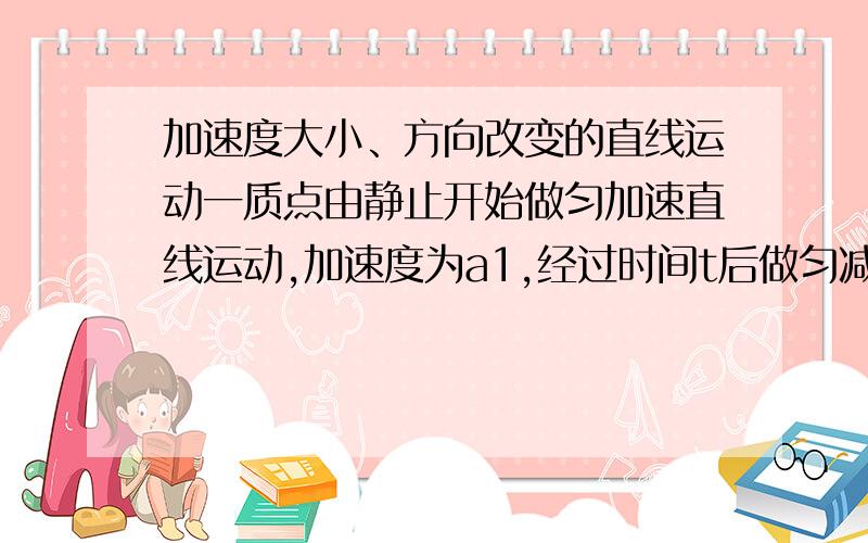 加速度大小、方向改变的直线运动一质点由静止开始做匀加速直线运动,加速度为a1,经过时间t后做匀减速直线运动,加速度大小为a2,若再经过t时间恰能回到出发点,求a1:a2.（请写出过程）