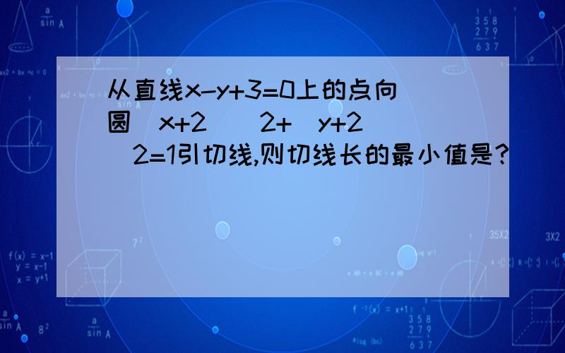 从直线x-y+3=0上的点向圆(x+2)^2+(y+2)^2=1引切线,则切线长的最小值是?