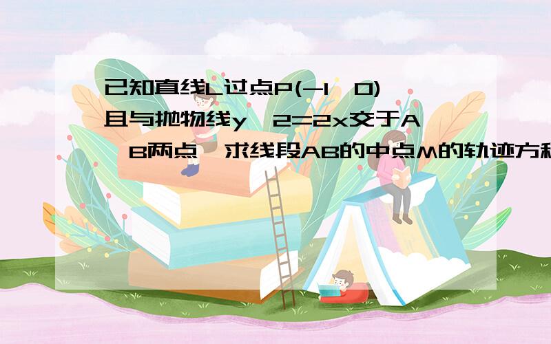 已知直线L过点P(-1,0)且与抛物线y^2=2x交于A、B两点,求线段AB的中点M的轨迹方程