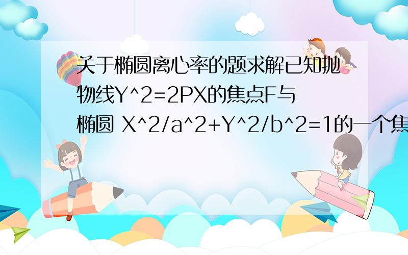 关于椭圆离心率的题求解已知抛物线Y^2=2PX的焦点F与椭圆 X^2/a^2+Y^2/b^2=1的一个焦点重合,它 们在第一象限的交点为T,且TF与X轴垂直,求椭圆离心率.