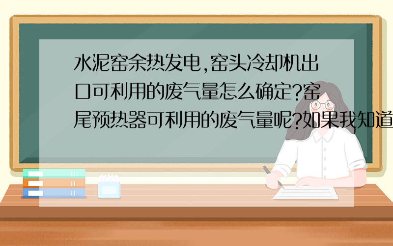 水泥窑余热发电,窑头冷却机出口可利用的废气量怎么确定?窑尾预热器可利用的废气量呢?如果我知道窑尾预热器出口烟气的流速和面积,负压和锅炉负压,根据伯努利方程是不是就可以算出体