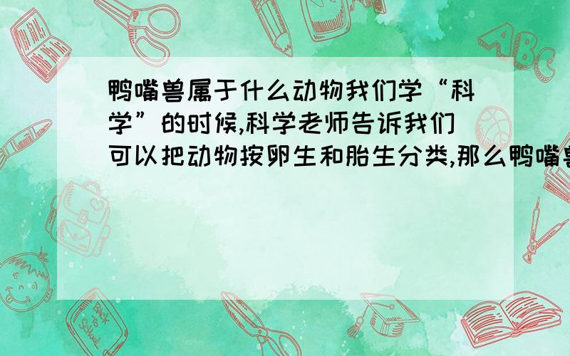 鸭嘴兽属于什么动物我们学“科学”的时候,科学老师告诉我们可以把动物按卵生和胎生分类,那么鸭嘴兽属于哪类,是不是卵胎生（好奇怪的名字）?