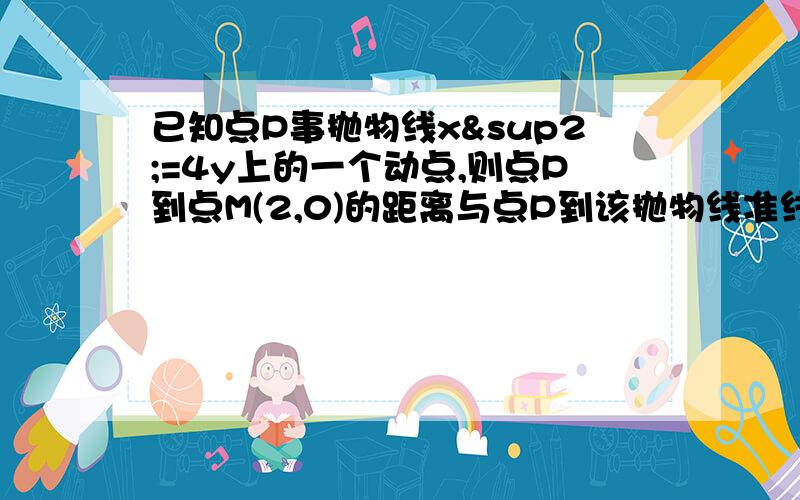 已知点P事抛物线x²=4y上的一个动点,则点P到点M(2,0)的距离与点P到该抛物线准线的距离质和最小值