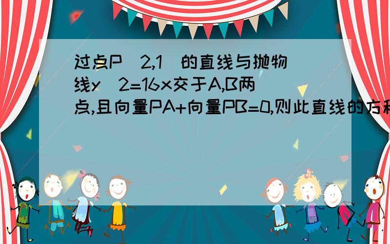 过点P（2,1）的直线与抛物线y^2=16x交于A,B两点,且向量PA+向量PB=0,则此直线的方程为?