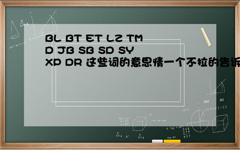 BL BT ET LZ TMD JB SB SD SY XP DR 这些词的意思情一个不拉的告诉我.