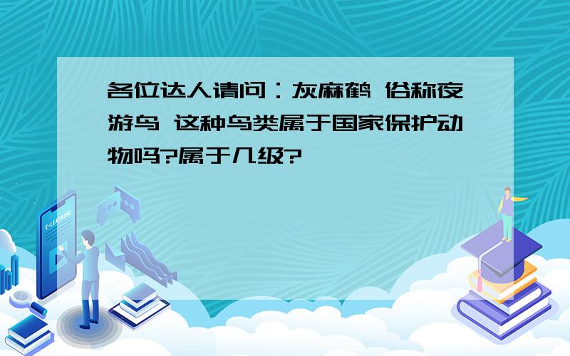 各位达人请问：灰麻鹤 俗称夜游鸟 这种鸟类属于国家保护动物吗?属于几级?