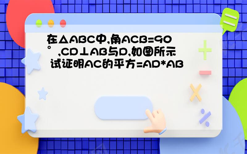 在△ABC中,角ACB=90°,CD⊥AB与D,如图所示 试证明AC的平方=AD*AB