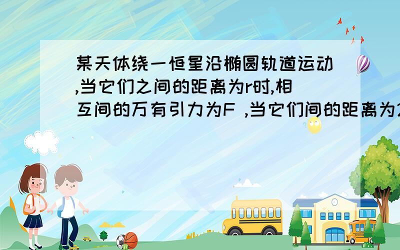 某天体绕一恒星沿椭圆轨道运动,当它们之间的距离为r时,相互间的万有引力为F ,当它们间的距离为2r 时,相互间的万有引力\x05A．等于F \x05B．大于F \x05C．小于F \x05D．不确定