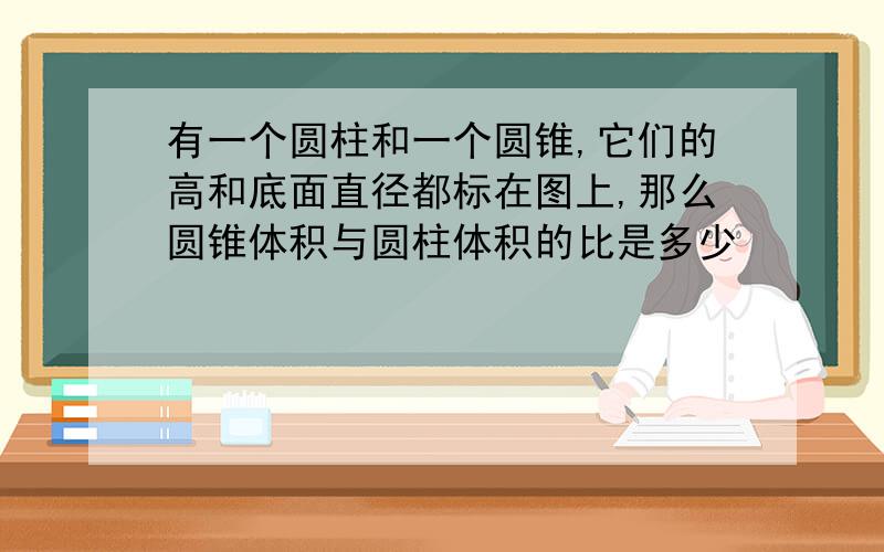 有一个圆柱和一个圆锥,它们的高和底面直径都标在图上,那么圆锥体积与圆柱体积的比是多少