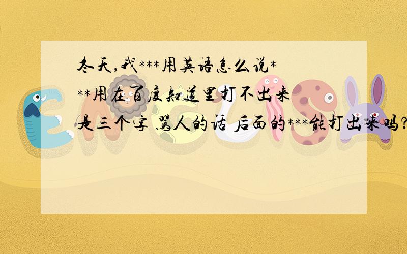 冬天,我***用英语怎么说***用在百度知道里打不出来 是三个字 骂人的话 后面的***能打出来吗？