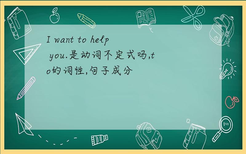 I want to help you.是动词不定式吗,to的词性,句子成分