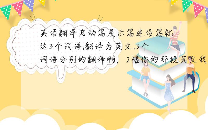 英语翻译启动篇展示篇建设篇就这3个词语,翻译为英文,3个词语分别的翻译啊，2楼你的那段英文我看不懂哪个词语是什么英文……3楼的同学~跟我机译的一样哦，你确定是正确的么？请问要表