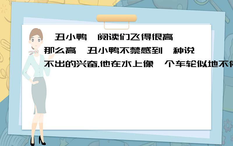 《丑小鸭》阅读们飞得很高——那么高,丑小鸭不禁感到一种说不出的兴奋.他在水上像一个车轮似地不停地旋转着,同时,把自己的颈项高高地向他们伸着,发出一种响亮的怪叫声,连他自己也害