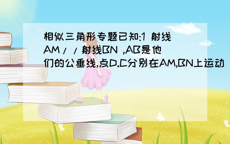 相似三角形专题已知:1 射线AM//射线BN ,AB是他们的公垂线,点D.C分别在AM,BN上运动(点D与点A不重合,点C与点D不重合).E是AB边上的动点(点E与A.B不重合)再运动过程中始终保持DE垂直于EC,并且AD+DE=AB=a.