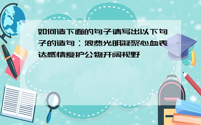 如何造下面的句子请写出以下句子的造句：浪费光明凝聚心血表达感情爱护公物开阔视野