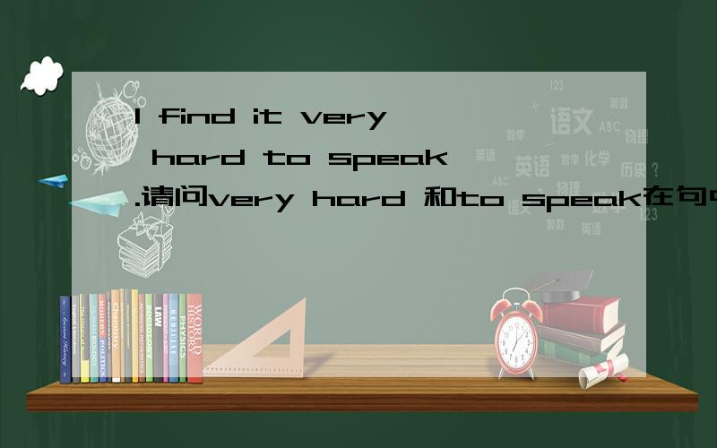 I find it very hard to speak.请问very hard 和to speak在句中是什么成份?