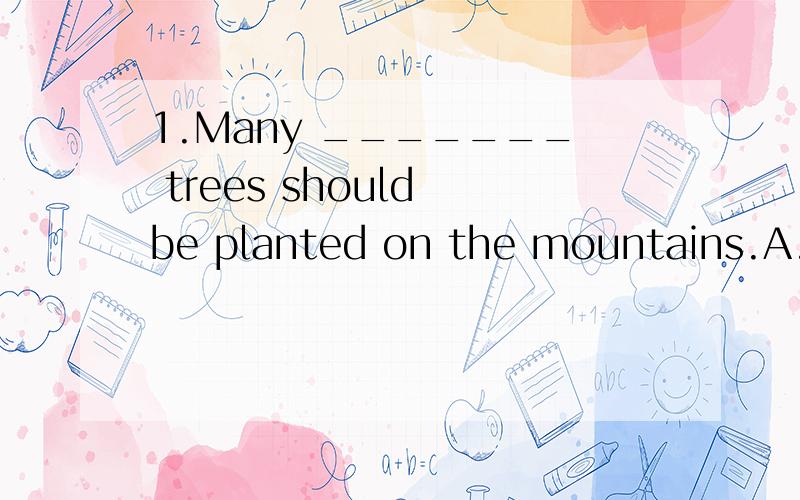 1.Many _______ trees should be planted on the mountains.A.thousand B.thousand of C.thousands D.thousands of2.The road is over _______ meters long.A.six hundred and fifty-two B.six hundreds and fifty-twoC.six hundred,fifty-two D.six hundred,fifty and