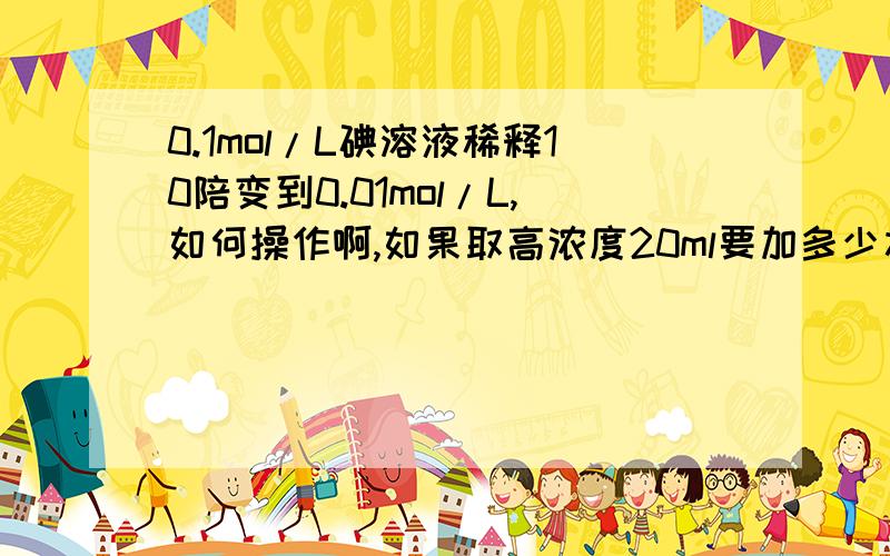 0.1mol/L碘溶液稀释10陪变到0.01mol/L,如何操作啊,如果取高浓度20ml要加多少水?