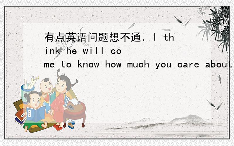 有点英语问题想不通．I think he will come to know how much you care about him _____.A.at timesB.on timeC.at all timeD.in time我想选C．我是这样理解的：”我想他会知道你一直一来有多关心他．”但是答案是选D．