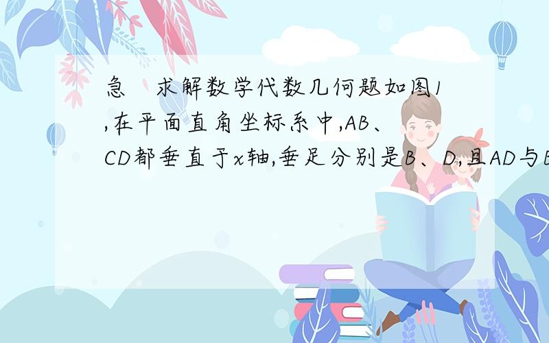 急　求解数学代数几何题如图1,在平面直角坐标系中,AB、CD都垂直于x轴,垂足分别是B、D,且AD与BC相交于E点,已知A（-2,-6）B(1,-3) （图我画很栏,抱歉,各位有做过这题的帮帮忙）.（1）求证：E点在